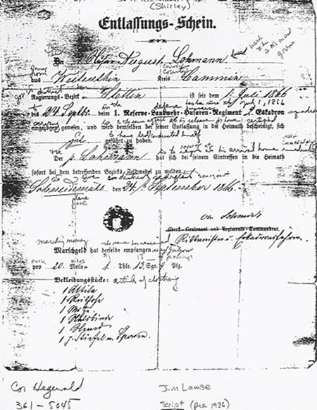 August Lohman - German Military Discharge paper